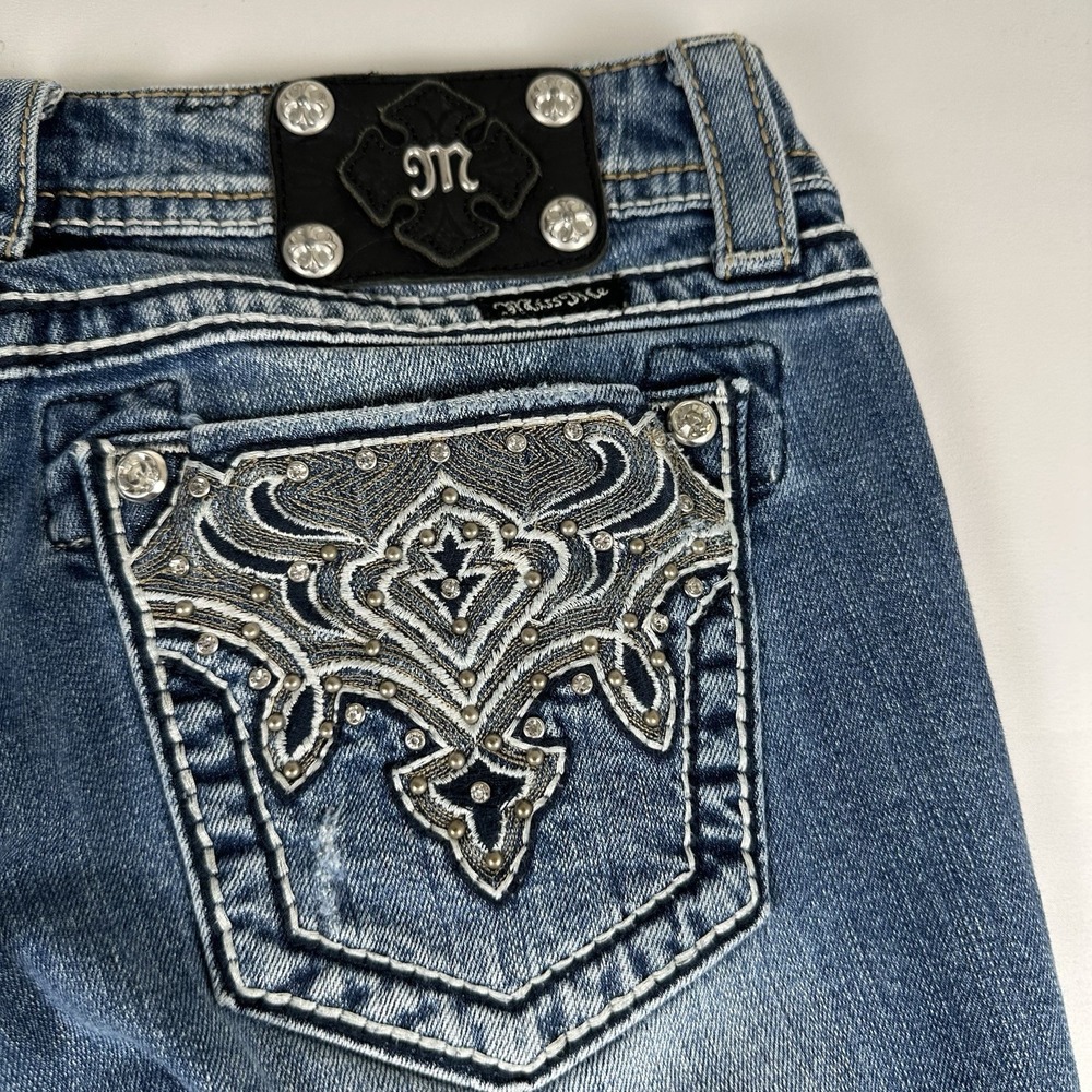 Miss Me Women's 29 Low Rise Bootcut Distressed Rhinestone Bling Jeans Y2K - Picture 8 of 12